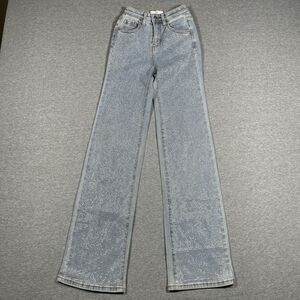 Austin Landing Jeans Juniors 00 (19x31) Blue Flared High Rise Rhinestone Studded